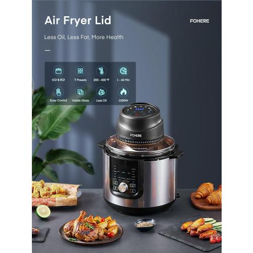Air Fryer Lid for Instant Pot 6Qt/8Qt, 7 in 1 with LED Touchscreen, Turn Your Pressure Cooker Into in Seconds, Air Fryer Accessories and Recipe Cookbook Included