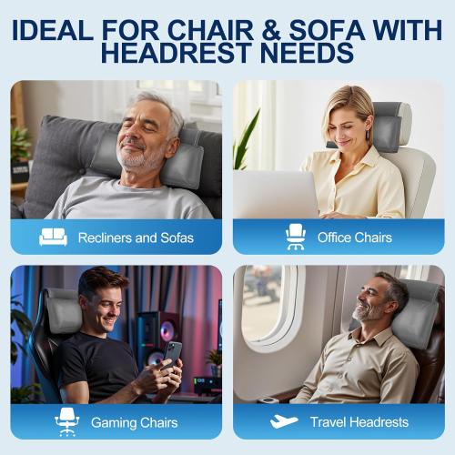 Leather Recliner Pillow, Adjustable Neck & Head Support Pillow, Pu Leather Non-Slip Headrest for Recliner Chair, Couch, Office Chair, Sofa