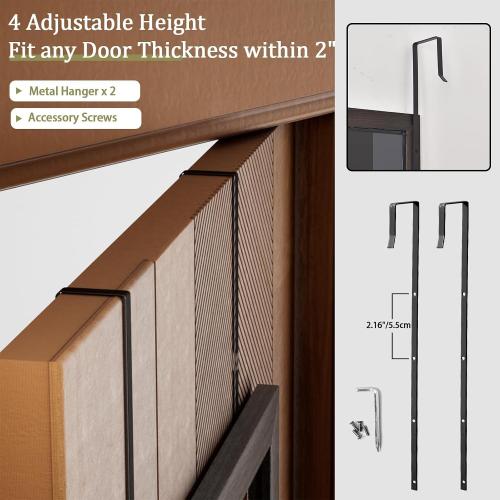 Over Door Mirror Wooden Frame, Full Length Hanging Mirror with Durable and Space-Saving Design for Bedroom, Bathroom, or Closet, Adjustable Height Hooks, Grey