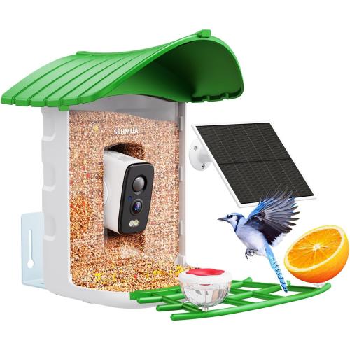 Bird Feeder with Camera, HD Birdwatching Camera with 1 Year Trial AI Identify, 4 DIY Add-ons, Smart Birds Cam with Solar Panel for Outdoor, Auto Record Videos, Gift for Bird Lover