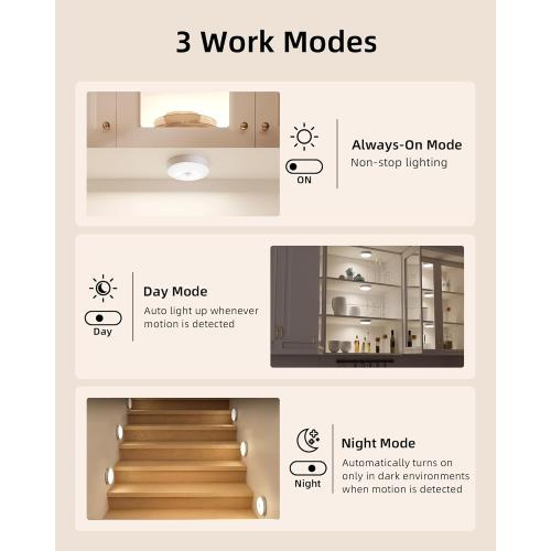6 Pack White EZVALO 6-Pack Under Cabinet Lighting, Rechargeable Motion Sensor Puck Lights with Remote, 3 Color Temps &12 RGB Colors, Magnetic Stick on Light, Dimmable Under Counter Lights for Kitchen, Shelf, Stair