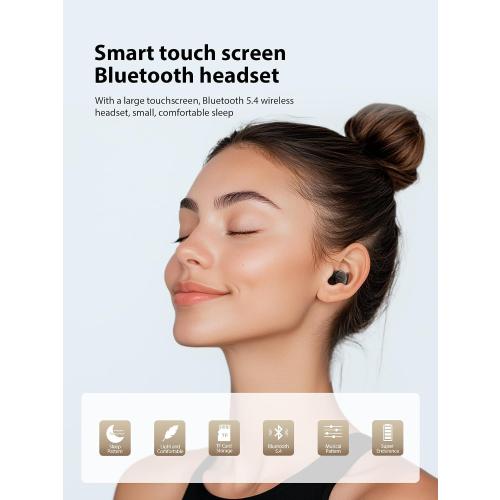 Sleep Headphones, Invisible Sleep Earbuds for Side Sleepers,Small Comfortable Fit Noise Blocking,Bluetooth 5.3 Wireless Earbuds with Smart Touch Screen Case, Ear Buds for Sleeping - Black