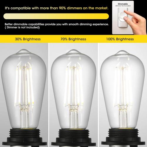 LED Edison Light Bulbs, 12Pcs Vintage 6 Watt, Equivalent 60W Incandescent Light Bulbs, E26 Medium Base Dimmable Decorative Antique Filament Light Bulbs with 90  CRI, Cool White 4000K