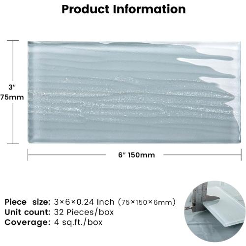 Glass Subway Tiles, 3 x 6 Inch, Gray Glass Tiles for Backsplash, Bathroom Shower Wall, Pack of 32 Pieces