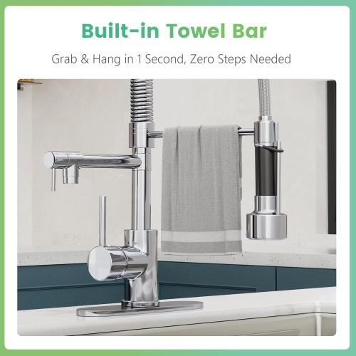 Dual Spout Kitchen Faucet with Pull Down Sprayer, Chrome Stainless Steel Commercial Sink Faucet, Single Handle, 1 or 3 Hole Install, for Farmhouse RV Laundry Utility Wet Bar