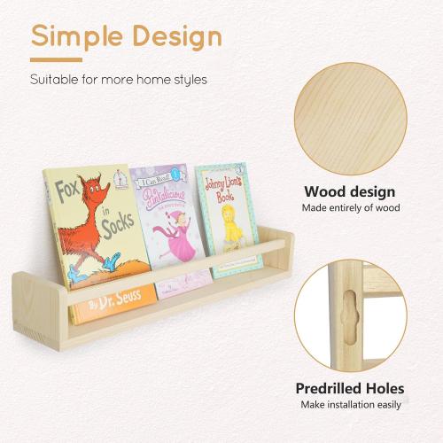 Size 23.5 inch set of 3 Nursery Book Shelves, 23.5 Inch Floating Shelves for Wall Set of 3, Wall-Mounted Bookshelves for Living Room and Nursery, Ideal for Books, Toys, Decor Display and Organization