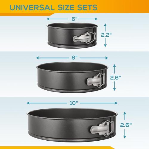 HIWARE Springform Pan Set of 3 Non-stick Leakproof Round Cake Pan Set Includes 3 Pieces 6 8 10