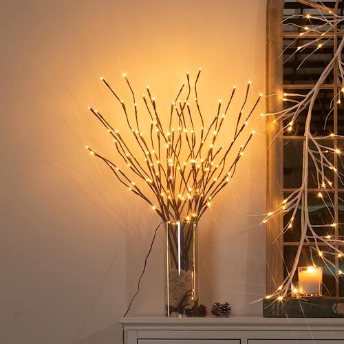 Vanthylit Set of 2 3PK 30 Brown Lighted Twig Stakes 120 Warm White Pathway Light for Outdoor and Indoor (Vase Excluded)