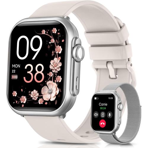 Smart Watches for Fitness Women Men : Smart Watch for iPhone&Android Bluetooth Call with 30 Day Life Sleep for SpO2 Heart Rate Monitor,IP68,Fitness Tracker with 120 Sport,Reloj Inteligente, 2 Bands