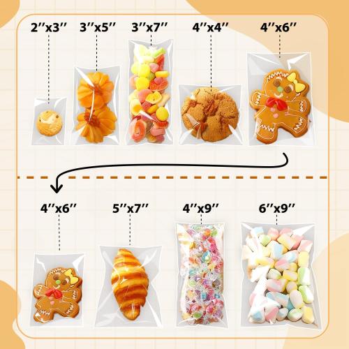 PigPotParty Cookie Bags 3''x 5, 100 Pcs Self Sealing Cellophane Treat Bags, Small Clear Plastic Goodie Bag for Gift, Snack, Party Favor, Candy