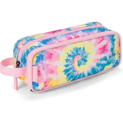 Choco Mocha Girls Pencil Case for Kids, Soft Large Zipper Pencil Pouch for Kids with 2 Compartments Girls Pencil Case for School Tie Dye Pencil Bag, Colorful