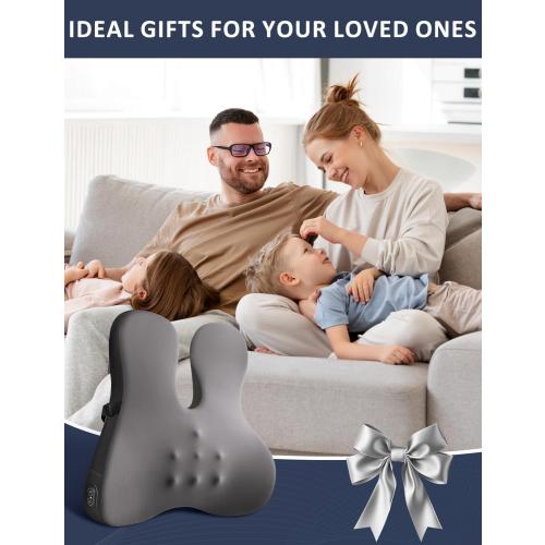 Lumbar Support Pillow for Office Chair,Heated Back Support Pillow with Vibration, Ergonomic Back Massage Pillow for Pain Relief, Memory Foam Lumbar Pillow for Car,Desk Chair,Gifts for Mom Dad