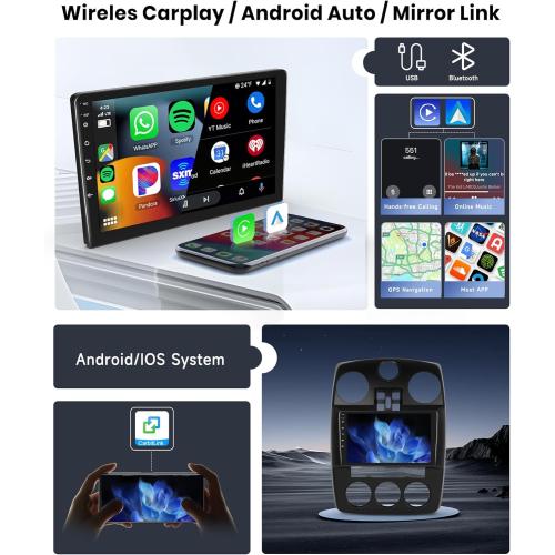 [8 CORE 2G 64G] Car Radio for Chrysler PT Cruiser 2006-2010 with Wireless Carplay/Android Auto, 9 Inch Android 13 IPS Touch Screen Car Stereo, Bluetooth, GPS Navi, WiFi, SWC, DSP   Backup Camera