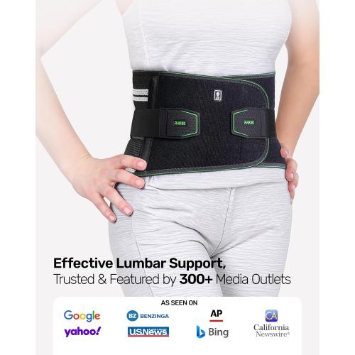 Back Brace for Lower Back Pain Relief, 8X Powerful Lumbar Support with 3D Pad, Support Belt for Men Women, Breathable Back Support Brace with Adjustable Strap, Green Size S