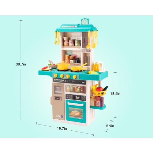 50Pc Green Kids Kitchen Play Set，Interactive Kids Kitchen Play Set with 50Pcs of Pretend Kitchen Toys，Realistic Sound Effects，and Simulated Functionality - Suitable for Toddlers Aged 3-5 Years (Green)