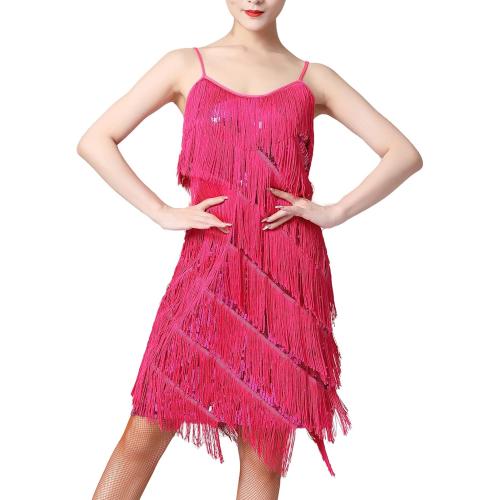 Size S...Women Salsa Latin Dance Dress Sequin Tassel Fringe Flapper Dress 1920s Gatsby Cocktail Dress Tango Ballroom Dancing Costume