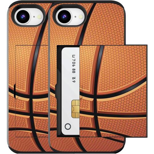 Compatible for iPhone 16e Case with Card Holder Cute - Kawaii Design Military-Grade Drop Protection Rugged Wallet Cases for Women (Black Basketball Sports)