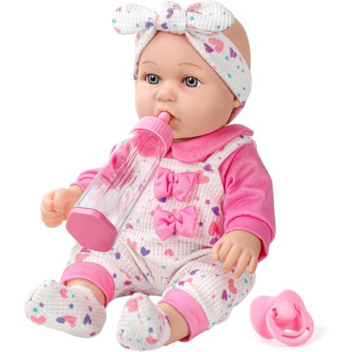 12 Baby Doll with Pink Bowknot Clothing Set,12 Inch Realistic Baby Dolls with Clothes and Accessories,Pacifier Bottle Toy Pretend Play Collection for 3  Child Girls Gifts