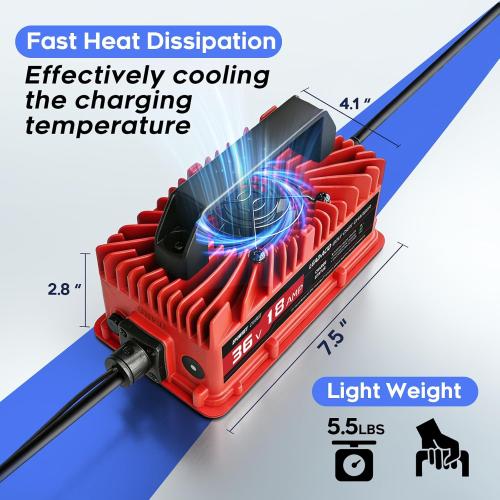 18 Amp 36 Volt Golf Carts Battery Charger for EZGO & Yamaha with Crowfoot Plug