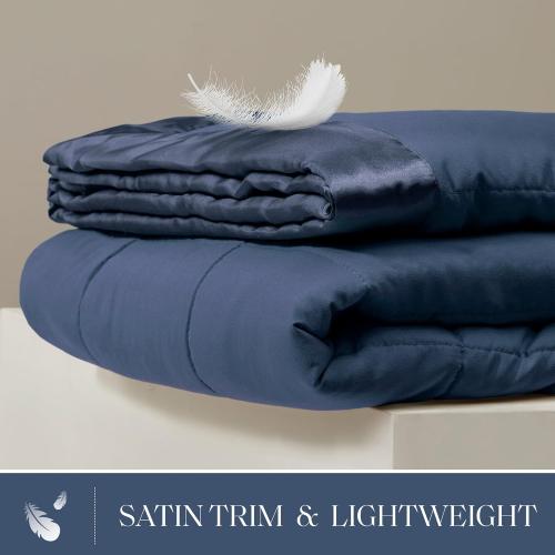 Full/Queen Madison Park Windom Down Alternative Blanket, Premium 3M Scotchgard Moisture Wicking Treatment, Lightweight and Soft Bed Cover For All Season, Satin Trim, Navy