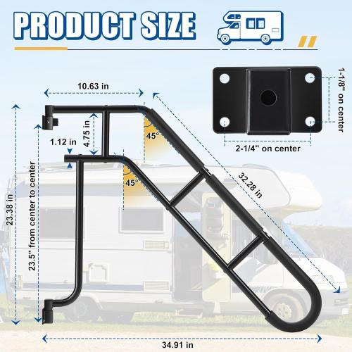 Dreyoo Extended Assist Rail, RV Handrail, RV Handle Grab Bar by Door, Camper Hand Rail, U Shaped Trailer Door Handle, Horizontal Length 34.88'' Ideal for Kids, Elderly and Pregnant Women