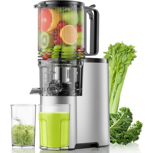 Cold Press Juicer, 5.8 Wide Feed Chute Juice Extractor Machine with 400W, High Juice Yield, Slow Masticating Juicer for Whole Vegetables & Fruits, Premium Grey