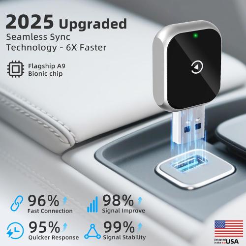 Mini Wireless Carplay Adapter for iPhone - Carplay Wireless Adapter Car Play Dongle Bluetooth, Compatible with iPhone iOS 10 , [2025 Upgraded] Silver
