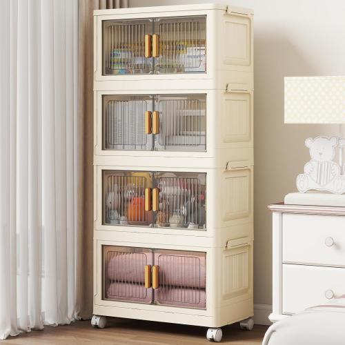 28 Qt Plastic Storage Bins with Lid, Collapsible Closet Organizer and Storage Drawers, Stackable Storage Containers with Wheels, Clothes Storage Cabinet Home Organization, 4Pack