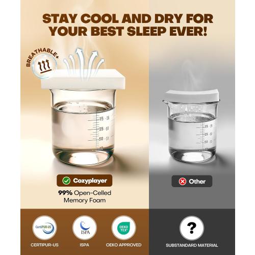 Cozyplayer True Cooling Cervical Neck Pillow for Pain Relief, Ergonomic Side Sleeper Pillow for Neck Support, Odorless Orthopedic Contour Memory Foam Pillows, Bed Pillow for Back Stomach Sleeper