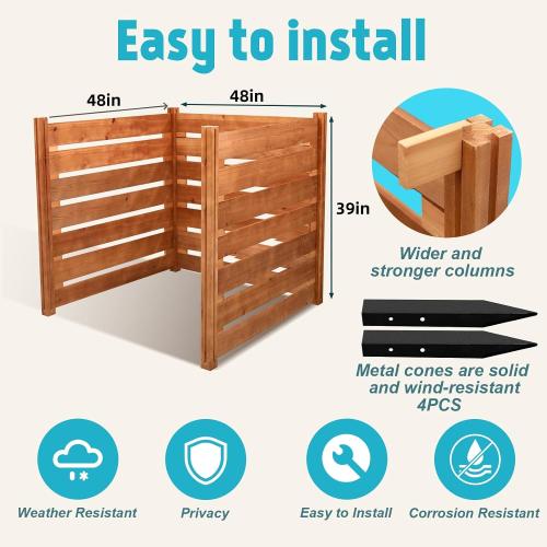 Air Conditioner Fence,Wooden Privacy Fence,3 Panels 48 Lx48 Wx39 H,Wood Compost bin,Suitable for Outdoor Trash Cans,AC, Pool Equipment Enclosures