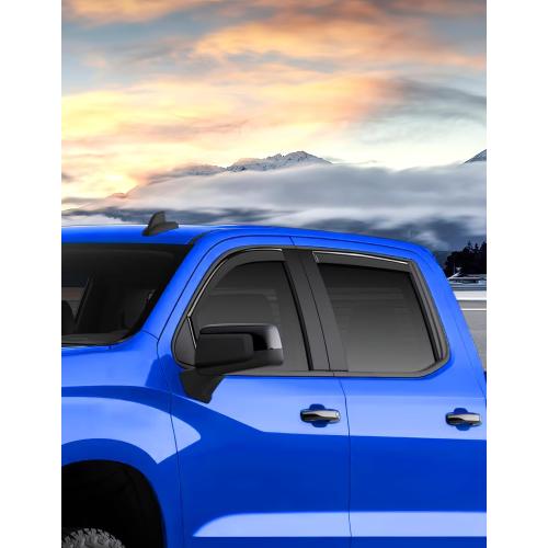 in-Channel Window Rain Guards Fit for Truck Chevy Silverado/GMC Sierra 1500 2019-2025 Crew Cab Extra Durable Window Deflectors Vent Visors Shades Exterior Car Accessories Visors Rain Guards