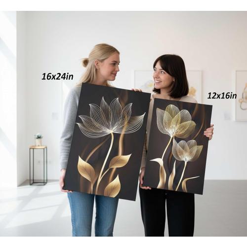 3 Pieces Modern Abstract Brown Flowers Canvas Wall Art Minimalism Black and Gold Floral Painting Pictures Luxury Wall Decor Posters Print Artwork for living room Office Bedroom Home Decoration