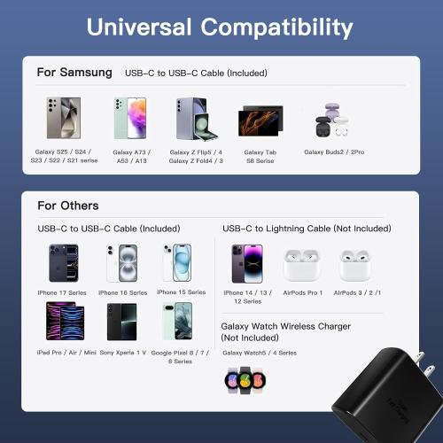 Super Fast Charger USB C, 2Pack PPS Type C Charging Block with 6FT USB-C Phone Cable for Samsung Galaxy S25  /Ultra /S24 S23 S22  /Ultra/ S21 S20/Tab S9, iPhone 17/16/15