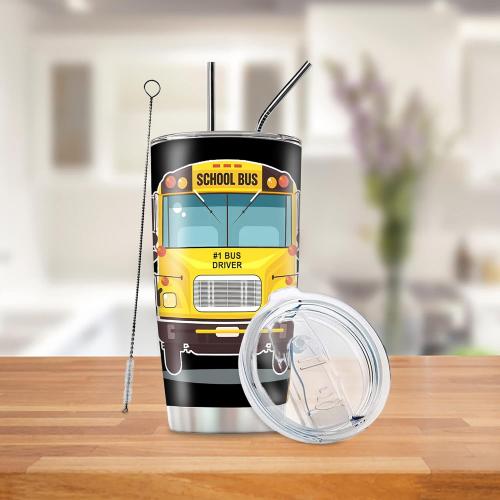 Bus Driver Gifts for Women Men, School Bus Driver Appreciation Gifts, 20oz Bus Driver Tumbler Cup, School Bus Driver Coffee Travel Mug, Bus Driver Insulated Stainless Steel Drinking Cup