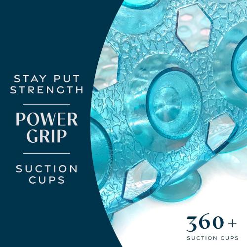 SlipX Solutions 39x16 Power Grip Non Slip Bathtub Shower Mat, Aqua | Stronger Wet Surface Protection, Soft Under Foot, 265  Suction Cups, Large Drainage Holes