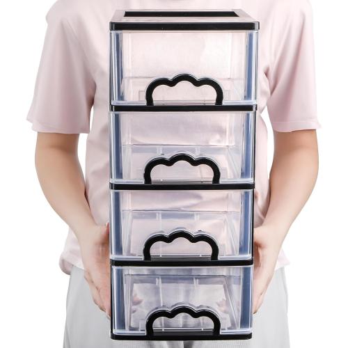 Desktop Organizer with 4 Drawers, Clear Plastic Storage Drawer Unit, Small Desk Organizer Storage Box, Durable Storage Bin Container Case for Countertop Stationery Pens Makeup Office Supplies