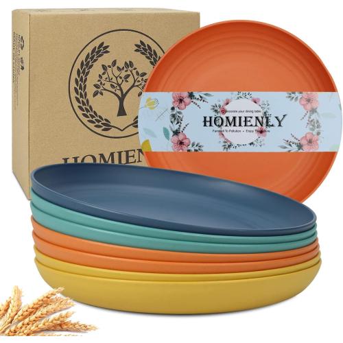Homienly Set of 8  Size 10 inch Wheat Straw Dinner Plates Set of 8 - Alternative to Plastic, Microwave & Dishwasher Safe, Unbreakable Kids Plates with 4 Colors (Classic Bright)