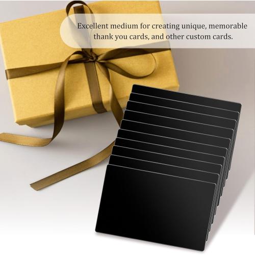 200 Pack Black Metal Business Cards Alloy Metal Business Card Blanks for Laser Engraving Customer DIY Cards (Glossy & Matte Black)