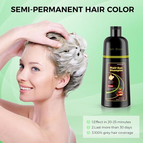 Dark Brown Hair Dye Shampoo for Woman & Man, Argan Hair Color Shampoo 3 in 1, Semi-Permanent Gray Hair Coverage, Mild Formula, Lasts 30 Days(16.90 oz)