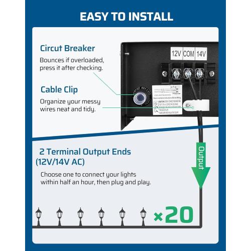 DEWENWILS 300W Low Voltage Landscape Transformer, Outdoor Weatherproof Transformer with Timer and Photocell Sensor, 120V AC to 12V/12V AC for LED Lighting, Spotlight, Pathway Light, ETL Listed