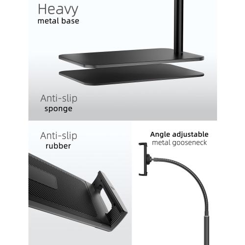 iPad Stand, Adjustable Tablet Floor Stand Metal Tablet Holder with Flexible Gooseneck, Compatible with iPad, Kindle, and Cell Phones (4.7''-13''), Ideal for Hands-Free Use