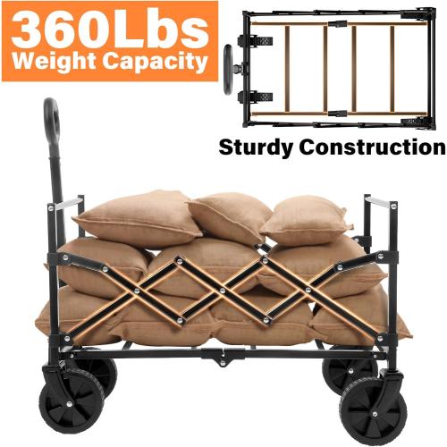 Wagons Carts Foldable - Collapsible Wagon Cart with Wheels Foldable - Utility Folding Wagon Cart for Sports Camping Grocery, Black