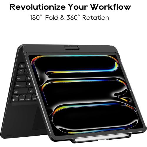 edaiser Swivel Keyboard Case for Apple 2025 iPad Air 13-inch (M3-M2), iPad Pro 13 inch M4 2024, iPad Pro 12.9-inch (6th-3rd Gen); Rotatable Cover with Pencil Holder, Trackpad, Backlit, Black