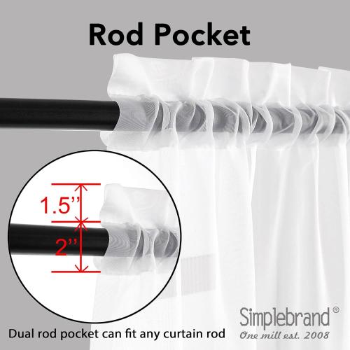Simplebrand White Sheer Curtains, 84 Length, 2 Panels Set - Light Filtering, Rod Pocket Window Curtains for Bedroom (White, 42 W x 84 L)