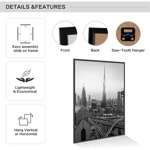 Boarding 16X24 Poster Frame 4 Pack, Scratch-Proof Picture Frames for Photo Gallery, Slide-In Strips,Photo Frames 16 x 24 for Horizontal or Vertical Wall Display, Black