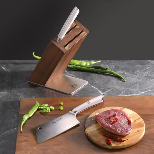 Cangshan ELBERT Series 3-Piece German Steel Forged Cleaver Knife Block Set, White, Full Tang Knife Set with Acacia Wood Block