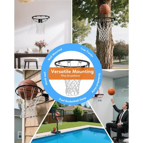 Heavy Duty Replacement Basketball Rim - 18 Solid Steel with Heavy-Duty Net, Pro-Grade Basketball Hoop Rim, Wall-Mount & Hoop Replacement, Double Spring Basketball Hoop Rim & Complete Installation Kit
