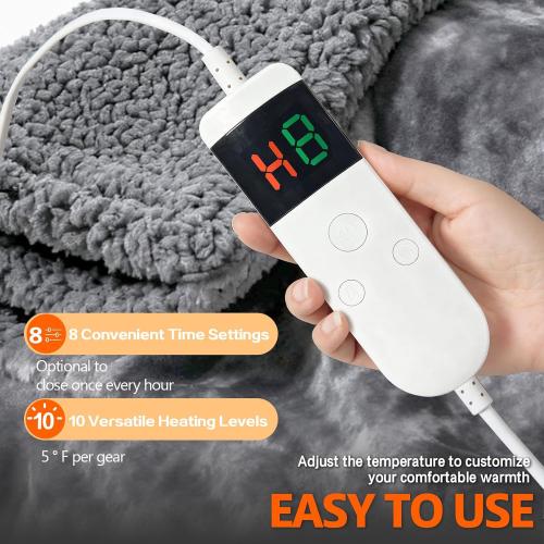 Electric Heated Blanket Throw 50''x60''Size Faux Fur Heating Blanket 10 Heating Settings, 1-8h Timer & Overheat Protection, Machine Washable, Soft Flannel and Sherpa Full Body Warmth