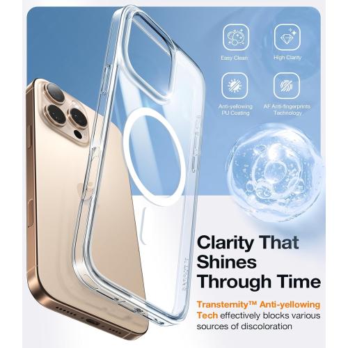 TORRAS for iPhone 16 Pro Case Diamond Clear | Compatible with MagSafe, Military Grade Drop Protection, Stronger Magnetic, Shockproof Airbag, Color Button, Slim Anti-Yellowing Anti-Scratch Transparent