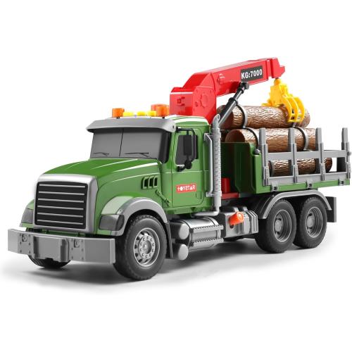 Dwi Dowellin Kids Toys for 3 4 5 6 7 Years Old Boys,15 Large Timber Truck with Loading Crane and 6 Trunks,Birthday Gifts for Boy Toddler Child